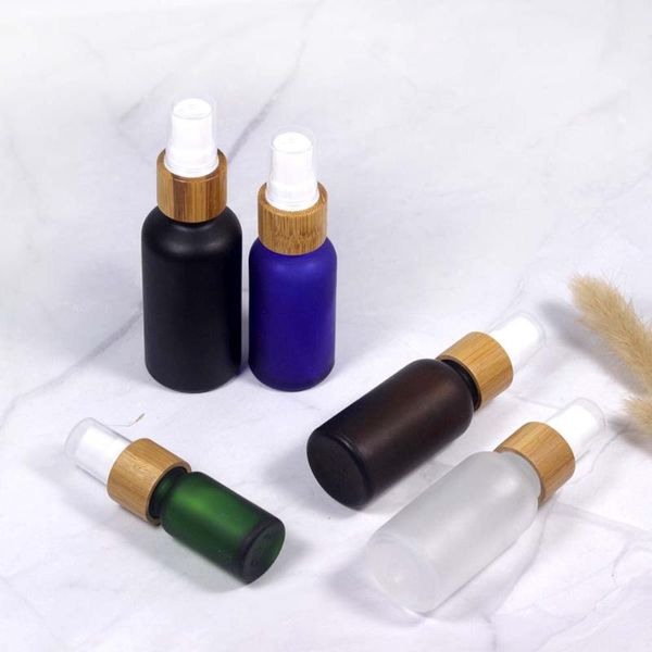 

storage bottles & jars 10ml 30ml 50ml blue frosted glass spray bottle cosmetic wooden bamboo pump flower water pure dew filling container
