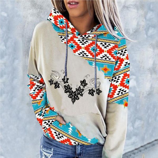 

women's hoodies & sweatshirts western ethnic print sweatshirt womens hoodie fashion long sleeve drawstring pullover las mujeres sweetsh, Black
