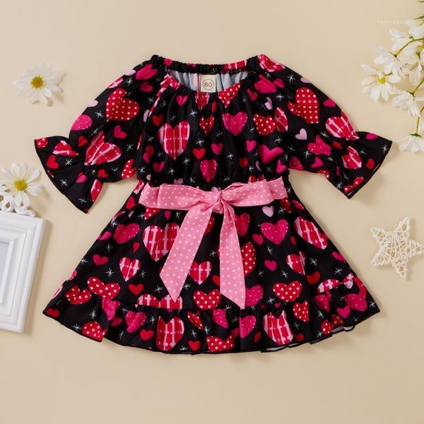 

girl's dresses toddler baby dress heart print bowknot round neck long sleeve for holiday birthday party vacation dancing casual1, Red;yellow