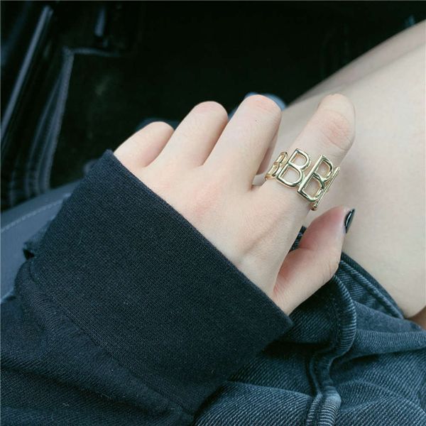 

hbp fashion inswind metal simple three-dimensional letter b brass lovers ring opening adjustable, Silver