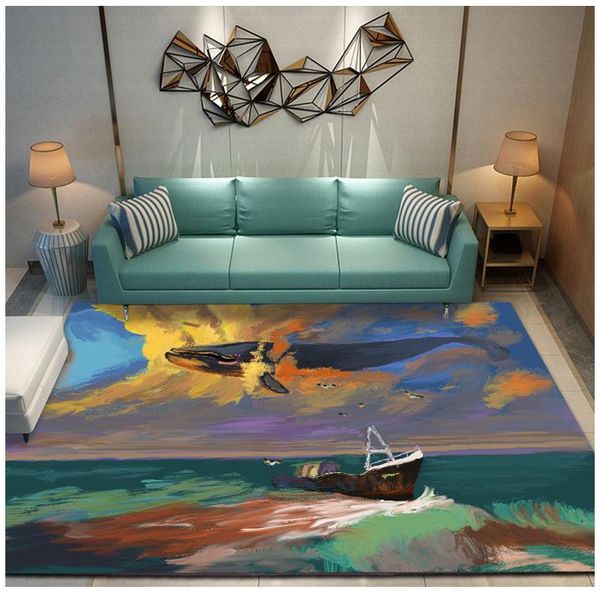 

carpets oil painting pattern carpet square anti-skid area floor mat 3d rug non-slip dining room living soft bedroom