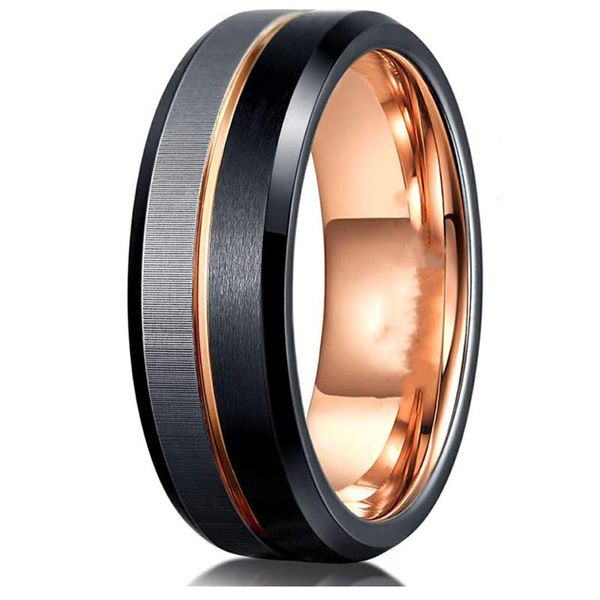

wedding rings 8mm three-color stainless steel ring surface brushed groove men's fashion jewelry creative accessories, Slivery;golden