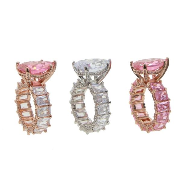 

cluster rings pear shape cz wedding ring for women iced out bling full band luxury gorgeous finger engagement, Golden;silver