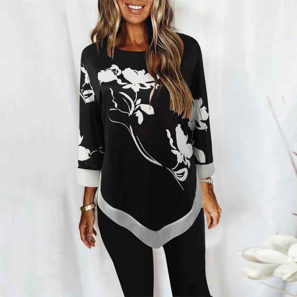 

women's blouses & shirts plus size women boho print long sleeve t shirt autumn irregular female blouse casual loose ladies top, White