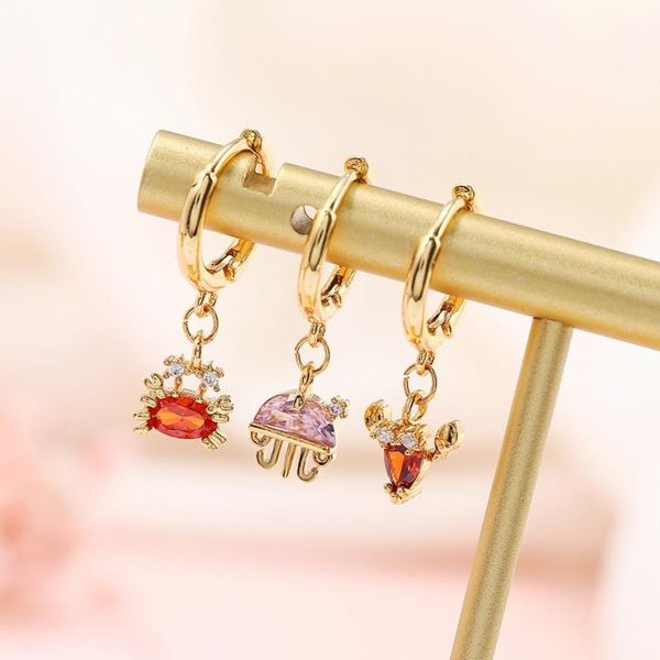 

hoop & huggie ins burst beach fashion style girl cute sweet earrings for women gold-plated jewelry zircon underwater animal accessories, Golden;silver