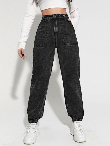 

high waist solid jogger jeans n5kj#, Blue