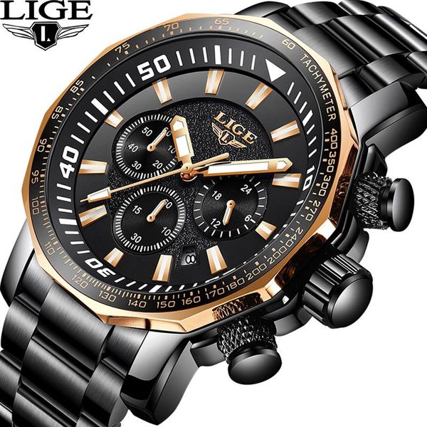 

wristwatches relogio masculino 2021 lige fashion brand mens watches full steel business quartz clock military sport waterproof watch men, Slivery;brown