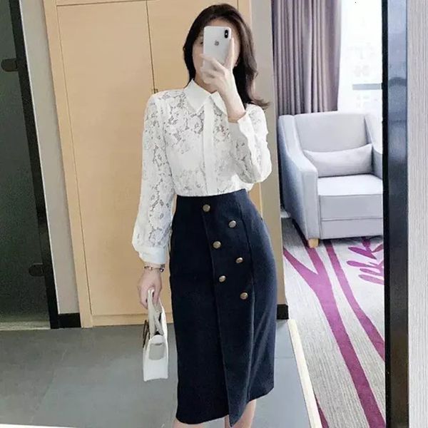 

2021 new nova mulher magro midi saia senhora cintura alta pacote hip dividir saias longas com fivelas de metal decorao aq47, Black