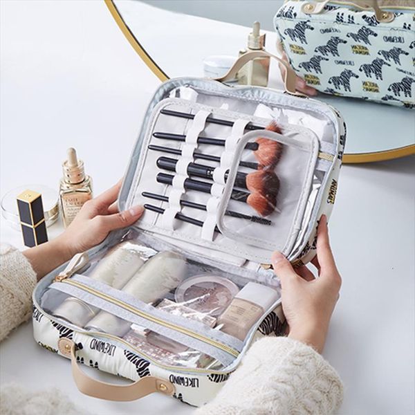

beautician portable large cosmetic double bags organizer toiletry womens makeup eyebrow pencil lipstick supplies handbags