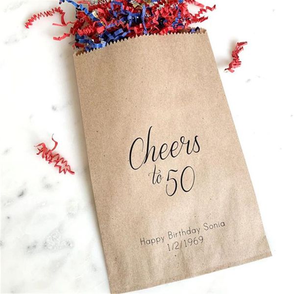 

gift wrap custom birthday favor bags - cheers to 30 40 50 60 70 80 etc birthday bags -printed on kraft brown paper