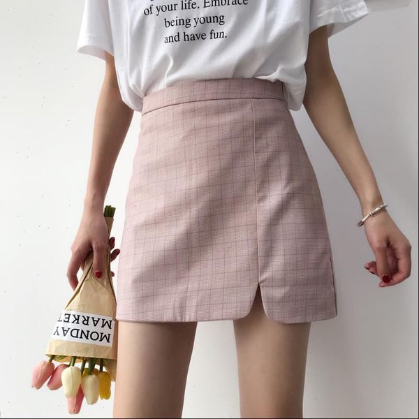 

2021 summer kawaii women plaid a line skirt casual vintage korean high waist skirts sweet cute female empire above skirt female, Black
