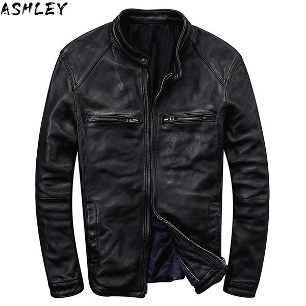 

men's leather & faux men 2021 black smart casual jacket plus size xxxl genuine thin sheepskin autumn slim fit fashion coat