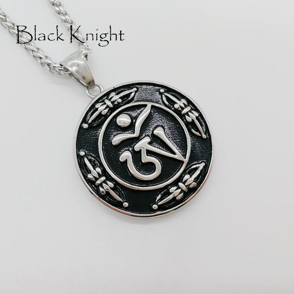

pendant necklaces black knight antique silver color buddhist necklace jewelry stainless steel mantra medal blkn05778
