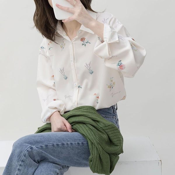 

women's t-shirt shirt floral printed long sleeved outer for spring and summer d88, White