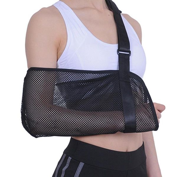 

elbow & knee pads mesh arm sling shoulder immobilizer breathable cool support for wrist injuries, Black;gray