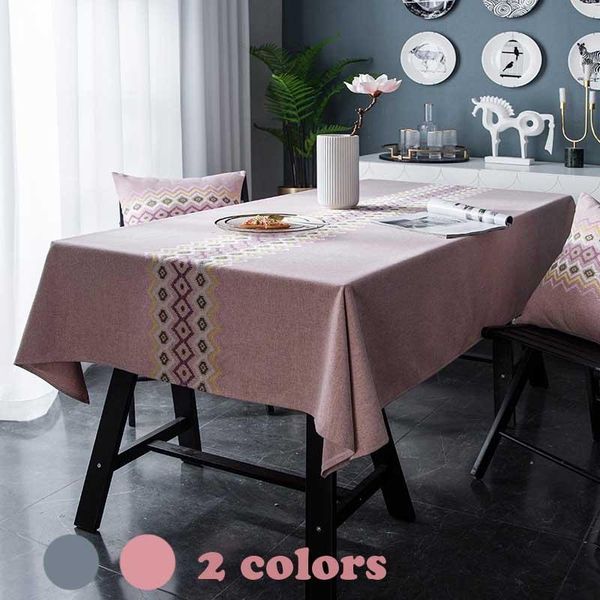

table cloth rectangular embroidery flower tablecloth cotton/linen pastoral floral solid grey/pink dining/coffee cover
