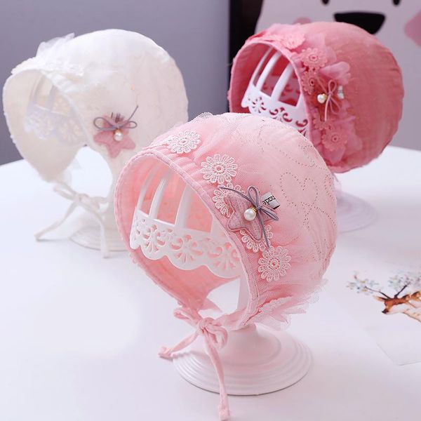 

caps & hats 100% cotton baby girl solid color for 0-3months born babies clothes hat lace flowers pography props, Yellow