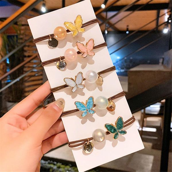 

hair accessories 2021 korea style girl horsetail ropes simple cute pearl color butterfly rubber bands for women fashion