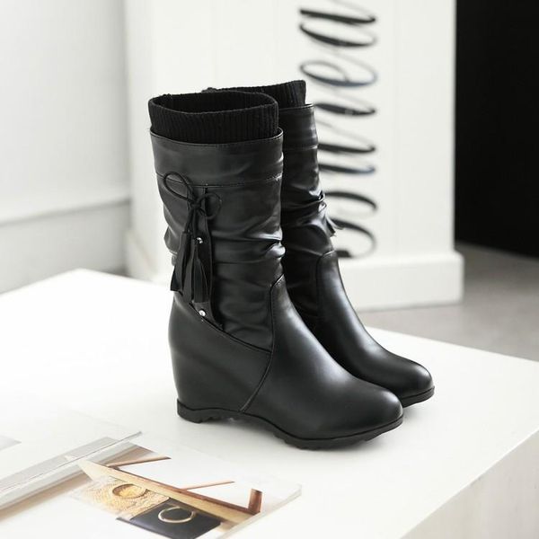 

boots big size women shoes for ladies tassel diamond knit stitching, Black