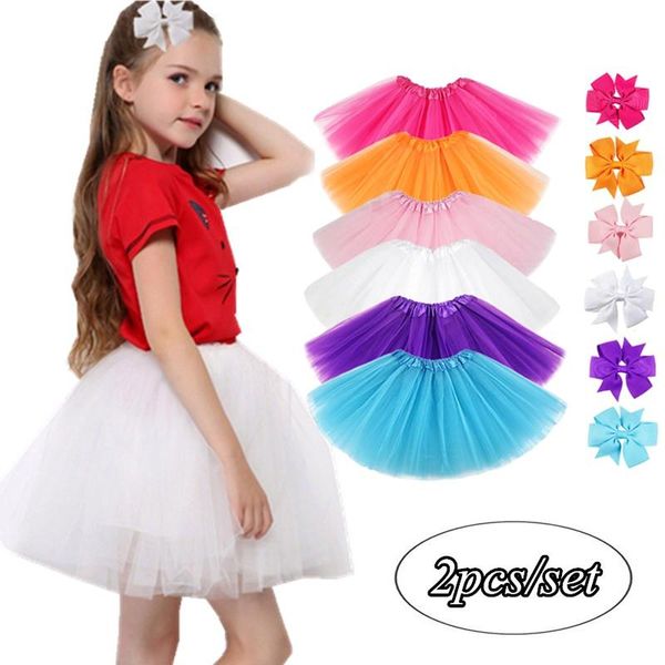 

stage wear 2pcs/set tutu skirt with hair-clip for kids princess girls skirts birthday party ballet performance clothing, Black;red