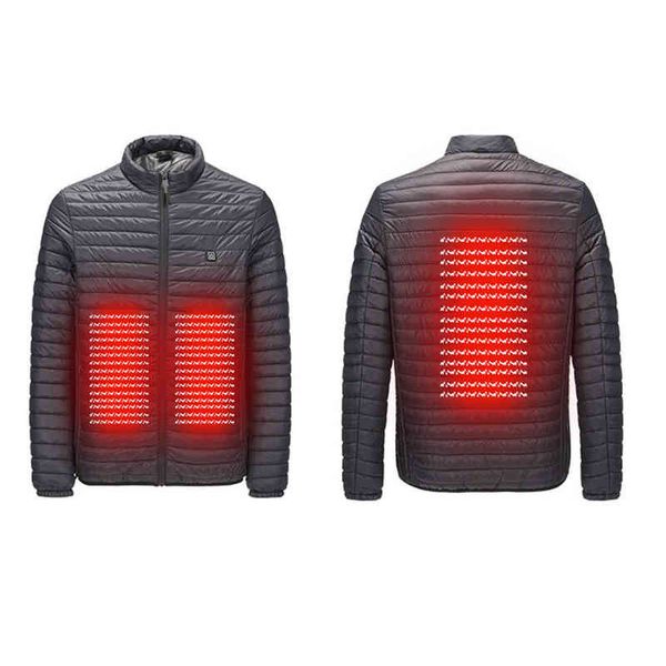 

winter men's coat smart usb abdominal back electric heating warm down cotton et causal fashion mens overcoat 2020 new, Black