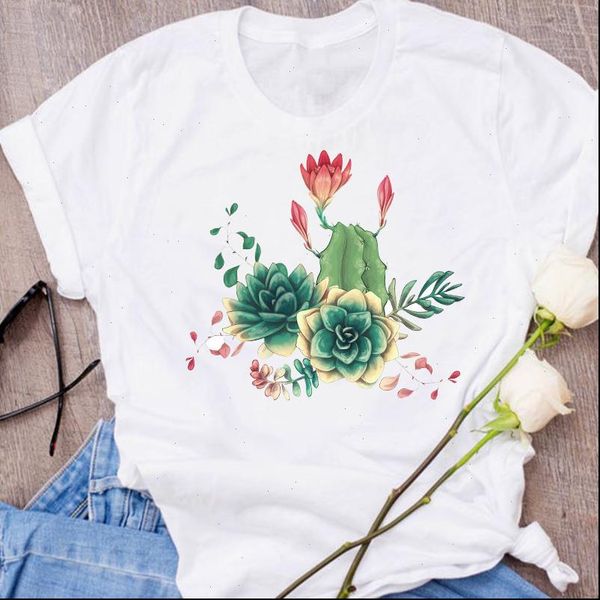 

women graphic plant cartoon streetwear tumblr flower 90s clothes lady clothing tees print female t shirt womens t shirt, White