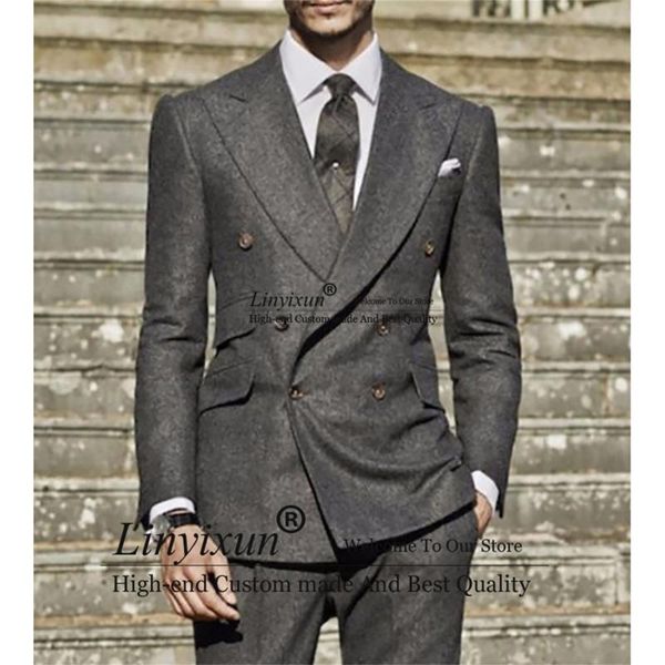 

men's suits & blazers fromal grey wool mens double breasted wedding groom tuxedo business man blazer 2 pieces set jacket pant costume h, White;black