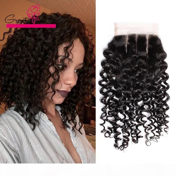 

pre-plucked 3 part swiss lace closure 4*4 size 14inch curly wave human hair closure greatremy (only to us, Black;brown