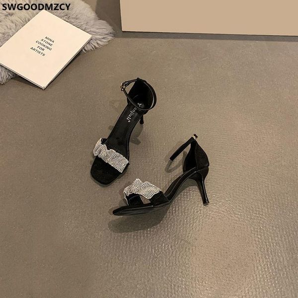 

dress shoes square toe heels sandals women summer 2021 pumps ladies and high zapatillas mujer, Black