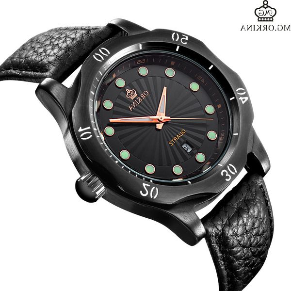 

orkina quartz calendar luminous watch fashion belt men's, Slivery;brown