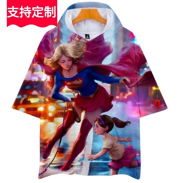 

kara danvers women's girls hooded short sleeve t-shirt, Black