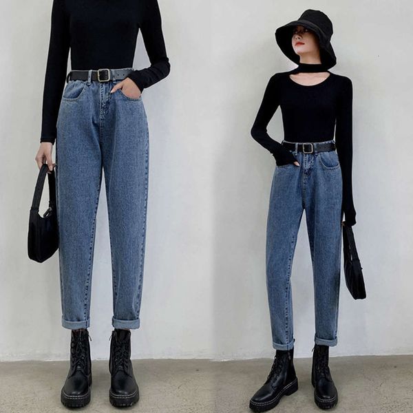 

blue denim pants high waist loose radish