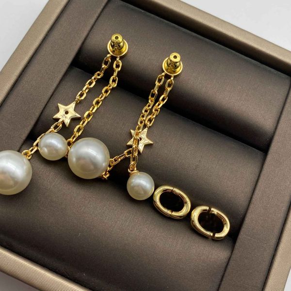 

drop earring with pearl and star for women wedding jewelry gift with box ps4273, Silver
