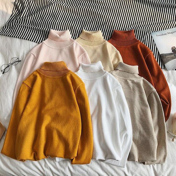 

women's sweaters turtleneck high jumper winter warm solid pullover neck men sweater slim knit 2021 collar is flexible, White;black