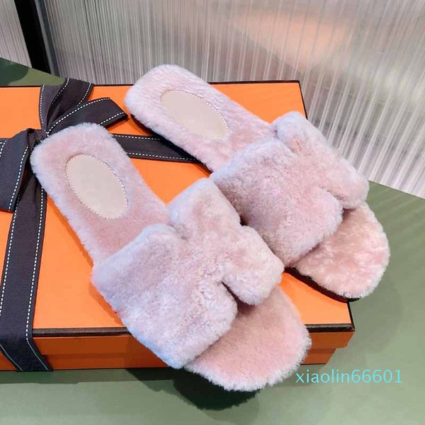 

luxury designer shoes women wool slippers leather rubber bottom sandals men dress shoe girls 2021, Black