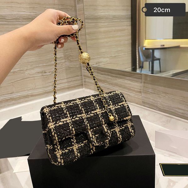 

2021 17c/20c famous designers shoulder bags classic mini flap square tweed check tartan matelasse chian with gold ball crossbody quilted t