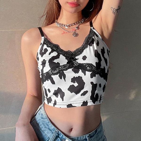 

women's tanks & camis camisole cow print women lace stitching backless sleeveless sling v-neck crop club cocktail party navel expos, White