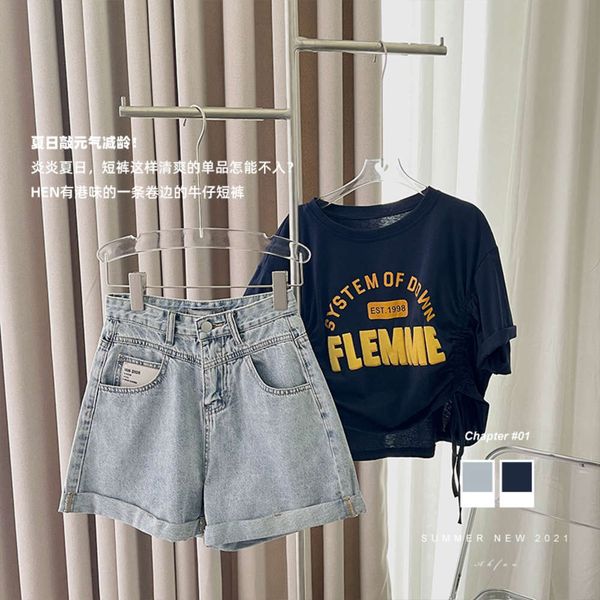 

soft summer high waist shorts thin, loose flanging a-word wide leg pants, Blue