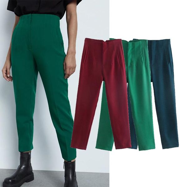 

women's pants & capris za spring autumn women suits 2021 ankle-length pockets pantalon female fashion zipper casual trouser, Black;white