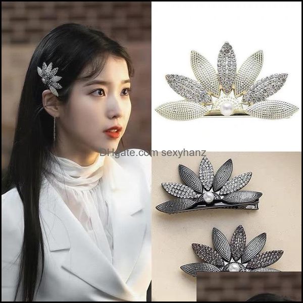 

hair clips & barrettes jewelry s859 europe fashion rhinstone flower barrette hairpin dukbill toothed clip pin aessories drop delivery 2021 h, Golden;silver