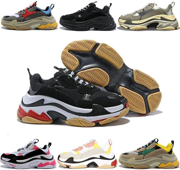 

paris 17fw triple s walking shoe dad shoes chaussures femme black white red designe platform sneakers men women vintage old grandpa trainers