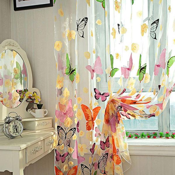 

200*95cm romantic butterfly transparent curtains tulle casement door printed window curtain sheer voile curtain drop shipping