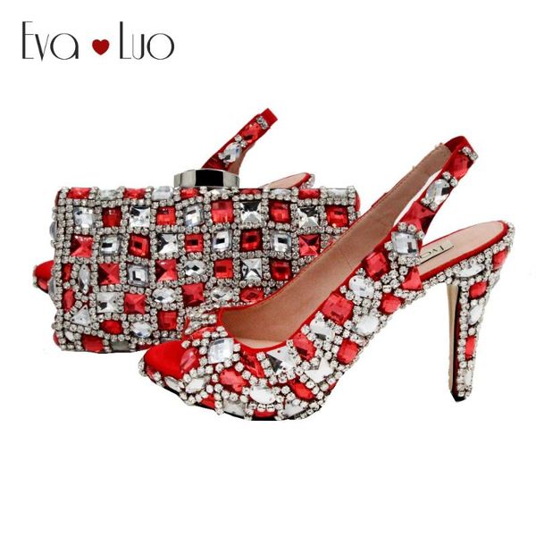 

dress shoes bs947 custom made red silver crystal italian with matching bag set high heels slingbacks women pumps, Black