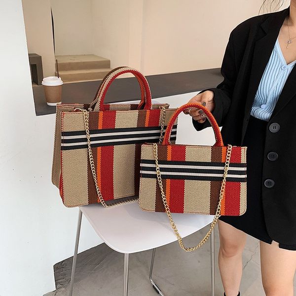 

design bag tote capacity fashion simple bag stripe lattice one shoulder portable