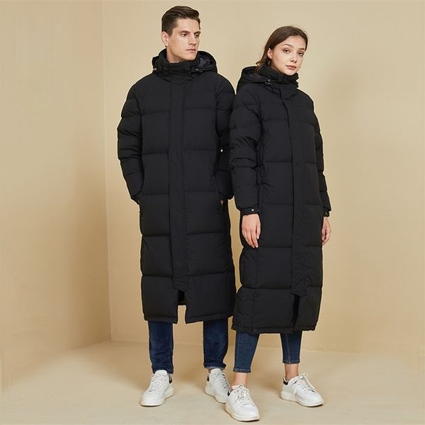 

x-long super warm thick winter jacket and coats for women men couples long 210913, Black