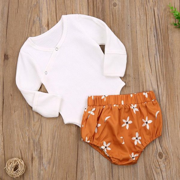 

clothing sets baby girls two-piece clothes set, white v-neck solid color romper + yellow floral printed pattern shorts