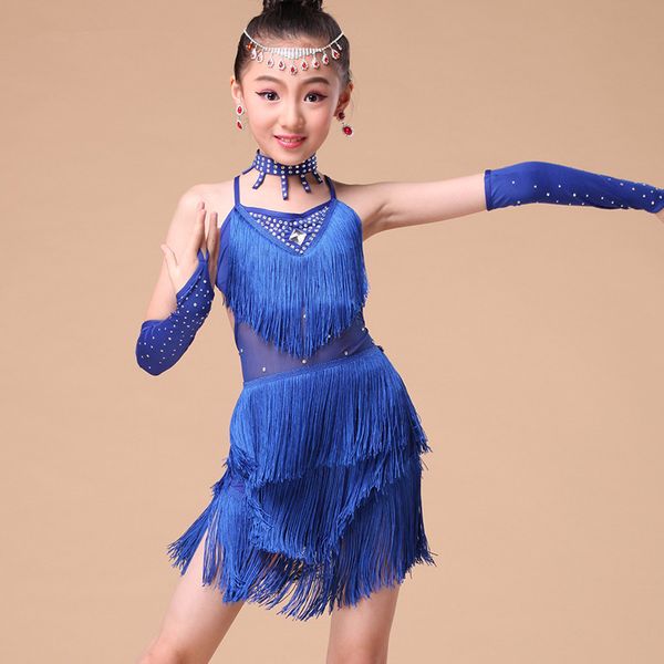 

2021 elegant kids latin dance dresses for girls fringe dress tassel sequin stage ballroom performance dancing practice clothing, Red;yellow