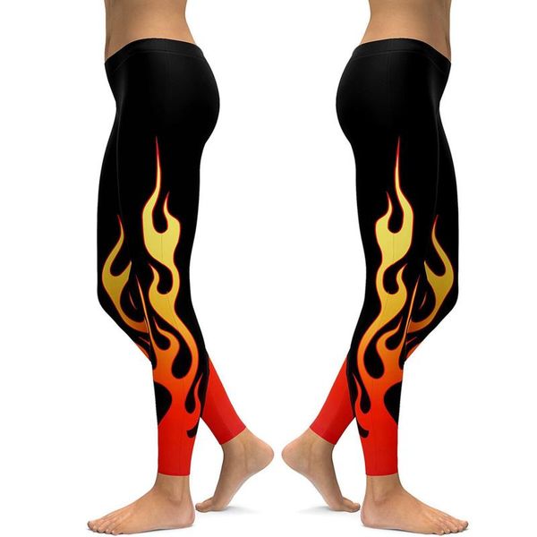 

women's leggings women flame print high waist push up leggins fitness running gym energy sport girl 2021 #t2g, Black