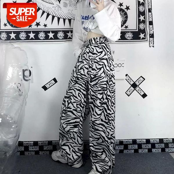

casual trousers women's zebra pattern wide-leg pants loose wild korean autumn high waist tide korean ins loose student tide stre #rt1j, Black;white