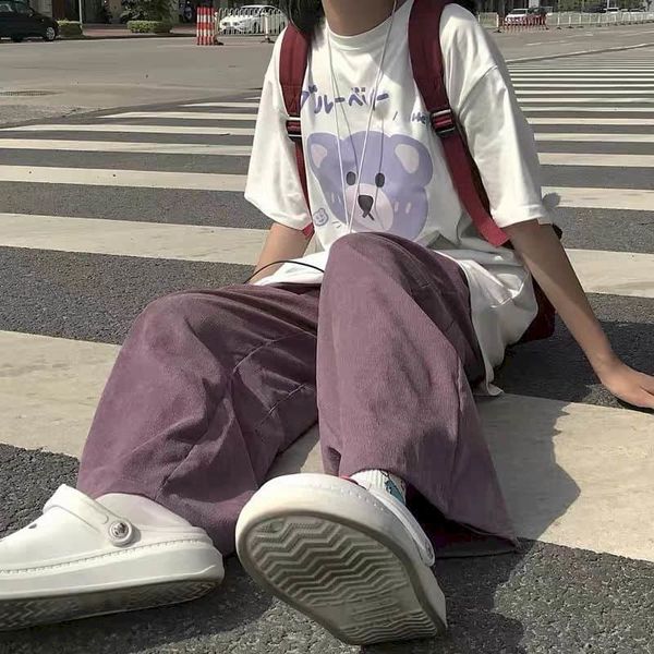

women's pants & capris purple corduroy women's casual pants, straight leg mop, korean version, loose, wide street clothes, Black;white